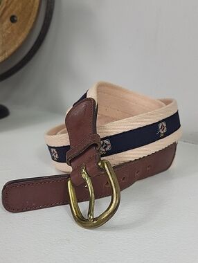 Faconnable vintage preppy-style ribbon belt navy blue golf clubs made in France